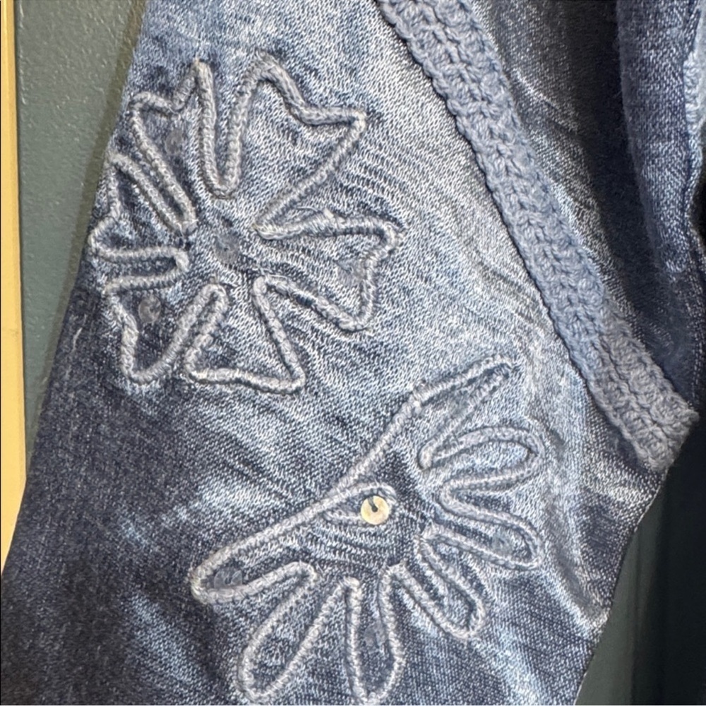 Vintage Embroidered Denim Jacket Floral Boho Western Beaded Blue Small - Picture 5 of 7